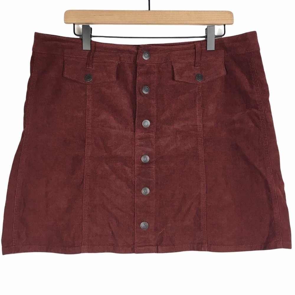 MOSSIMO Skirt Corduroy Ribbed Mini Rust Red Brown Snap Dark Academia Size 14 - Picture 11 of 11
